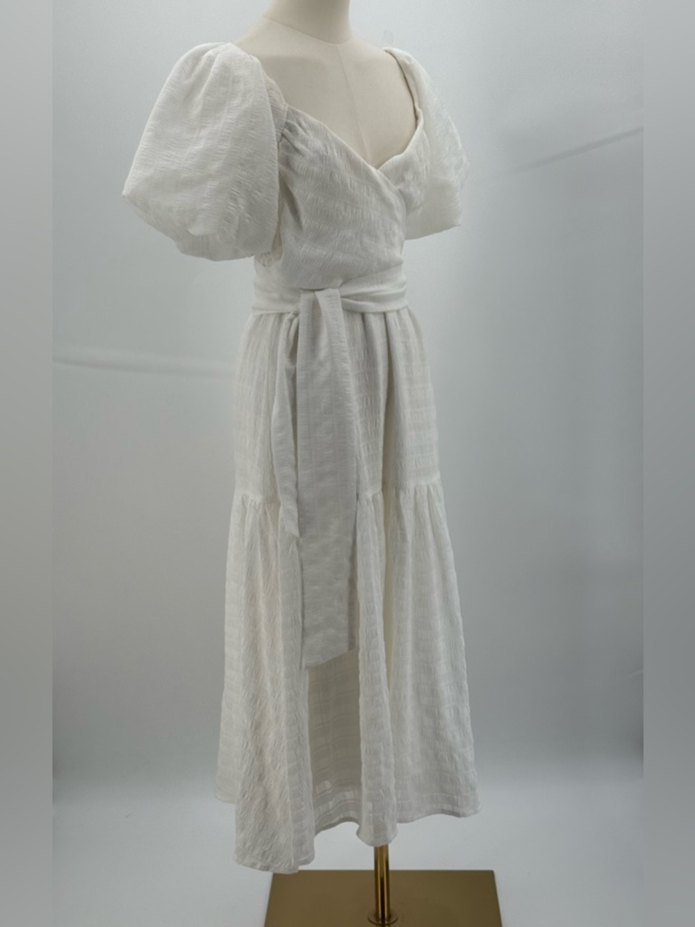ASTR The Label White Puff Sleeve Midi Romantic Tiered Summer Dress, Square Neck - Picture 11 of 16